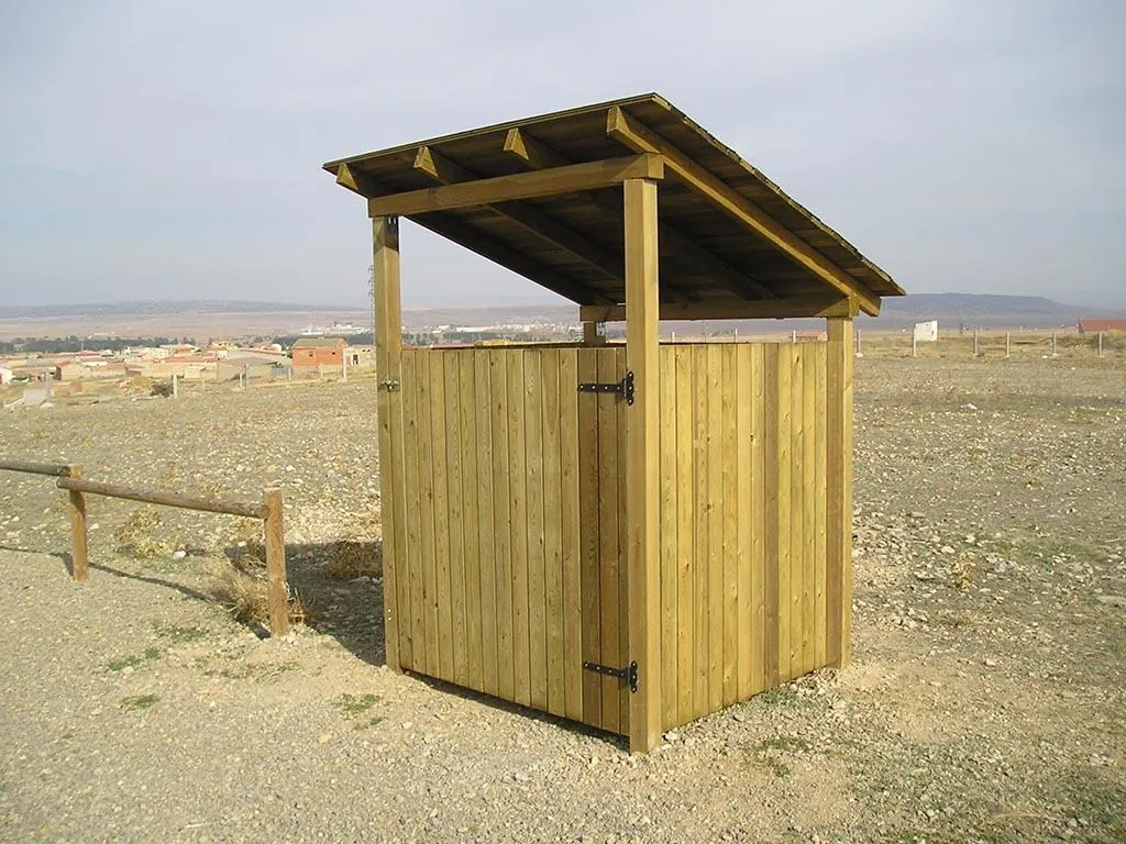 Cubrecontenedor de madera modelo Residencial para un contenedor, con tejado a un agua