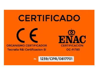 Sello del certificado de control de producción en fábrica para el marcado CE, Tecnalia y ENAC